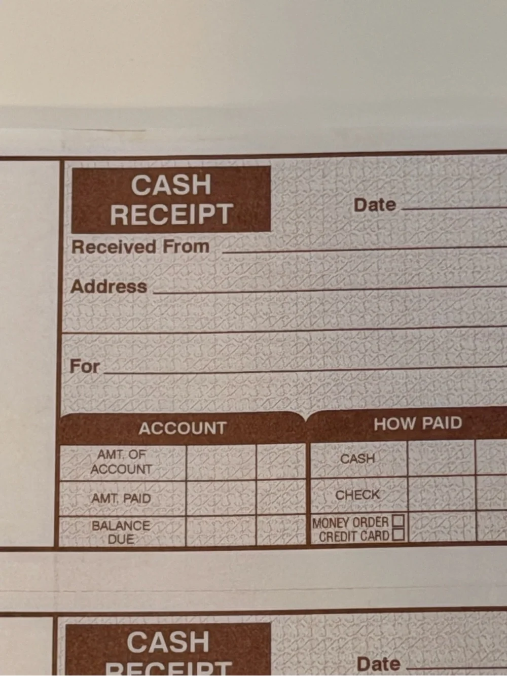 Cash Receipt Spiral Notebook - White with Brown Text